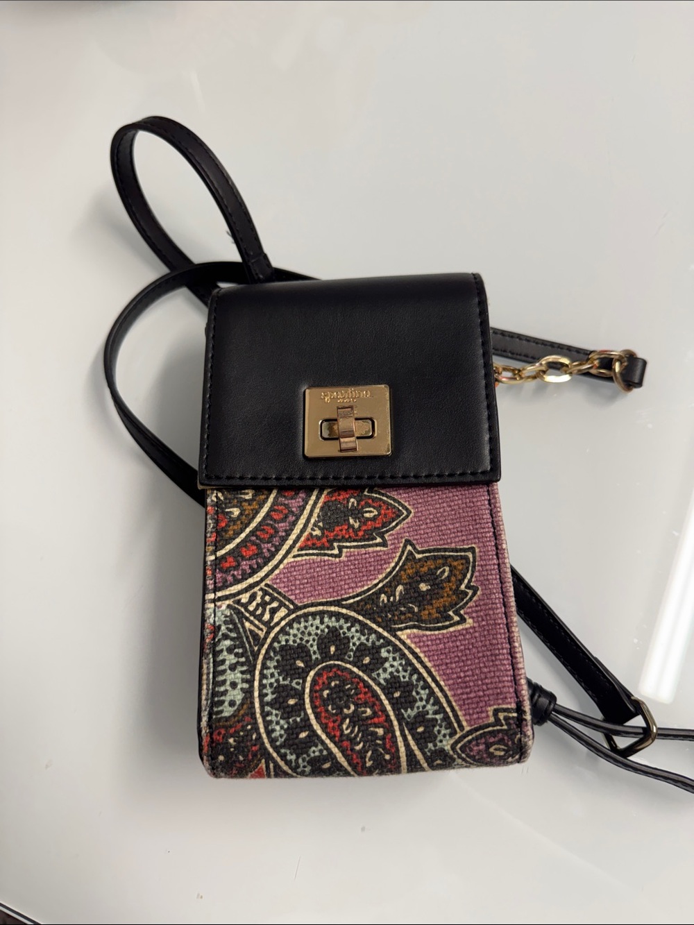 Spartina 449 Black Leather & Mauve Paisley Mini Crossbody